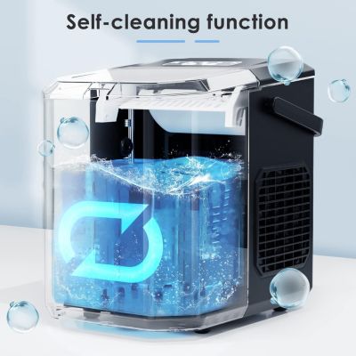 26Lbs Countertop Ice Maker, 9 Cubes in 8 Mins, Two Ice Size ,Self-Cleaning, with Scoop/Basket