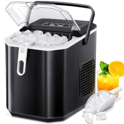 26Lbs Countertop Ice Maker, 9 Cubes in 8 Mins, Two Ice Size ,Self-Cleaning, with Scoop/Basket