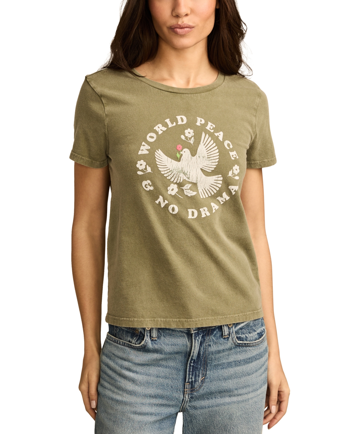 LUCKY BRAND WOMEN'S NO DRAMA CLASSIC CREWNECK COTTON T-SHIRT 