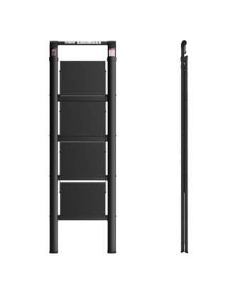 4 Step Ladder, Retractable Handgrip Folding Step Stool with Anti-Slip Wide Pedal, Aluminum Step Ladders 4 Steps, 300lbs Safety Household Ladder