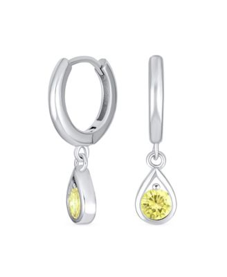Classic Small CZ Cubic Zirconia Pear Shaped Dangling Teardrop Huggie Earrings .925 Sterling Silver