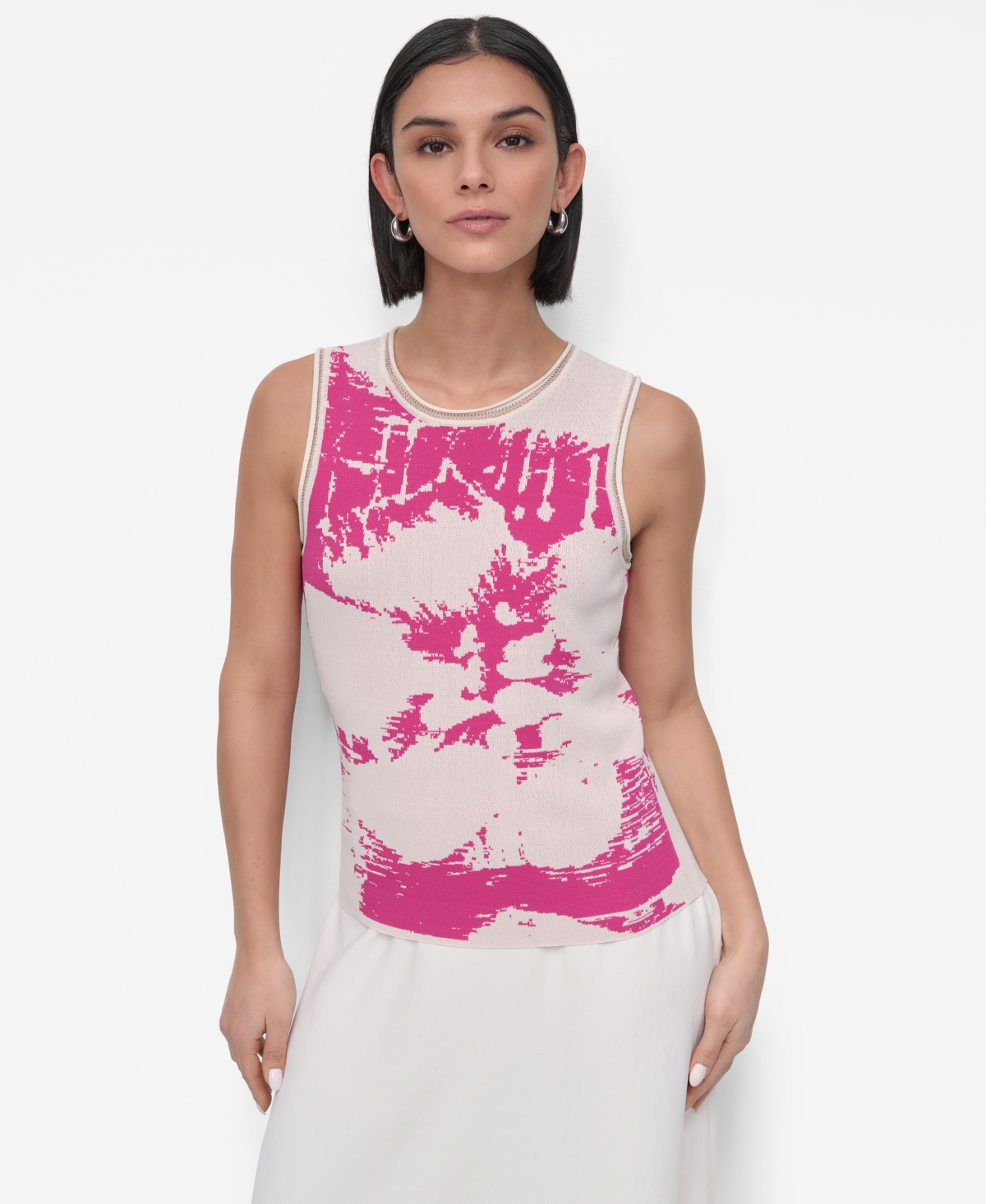 Women's Floral Sweater-Knit Tank - Vivid Pink/ Coconut