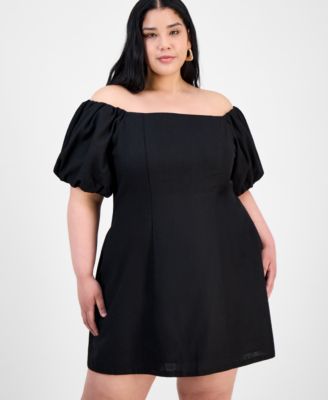 Trendy Plus Size Bubble-Sleeve Off-The-Shoulder Dress, Exclusively at Macy's