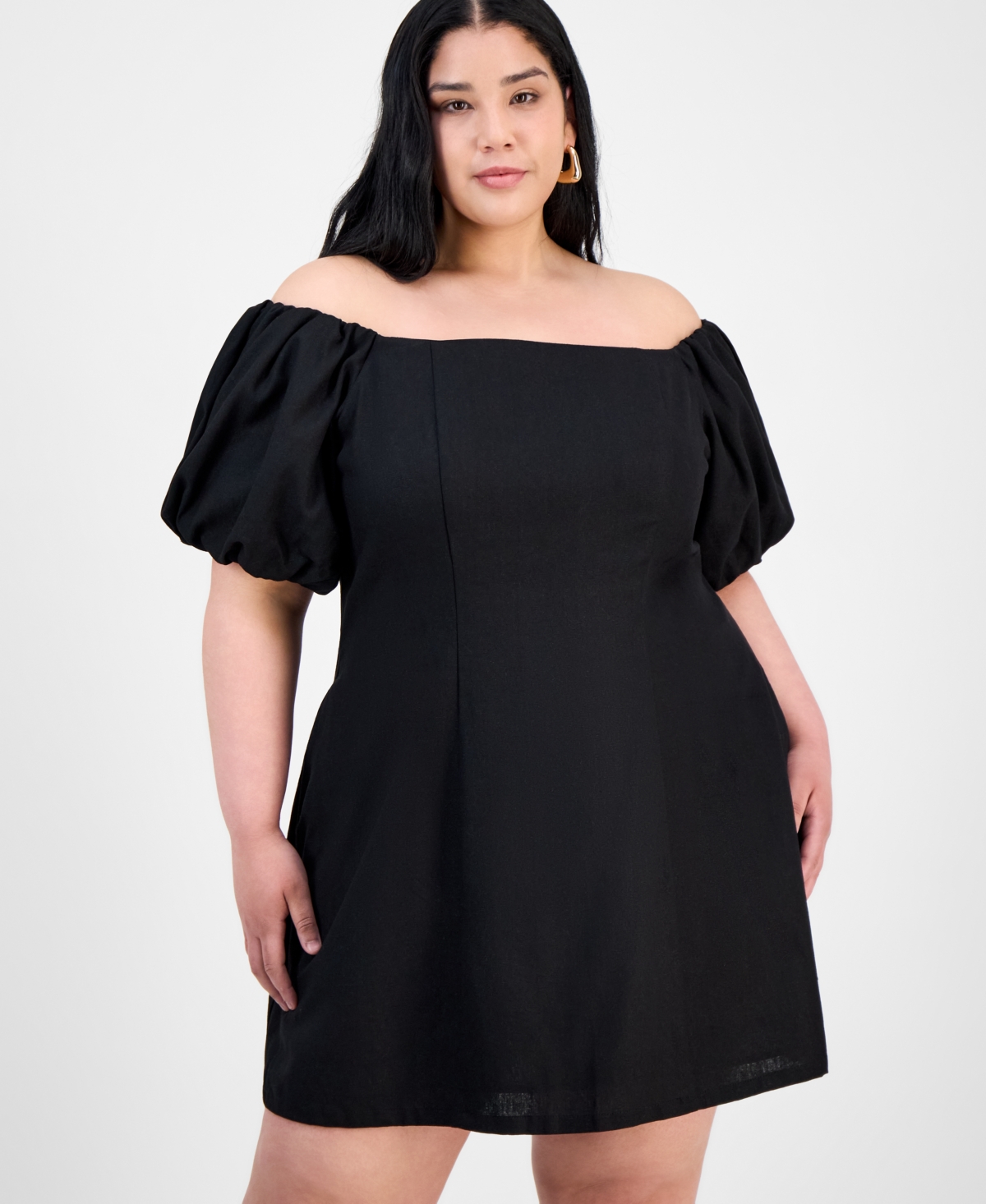 Bar Iii Trendy Plus Size Bubble-sleeve Off-the-shoulder Dress, Exclusively At Macy's