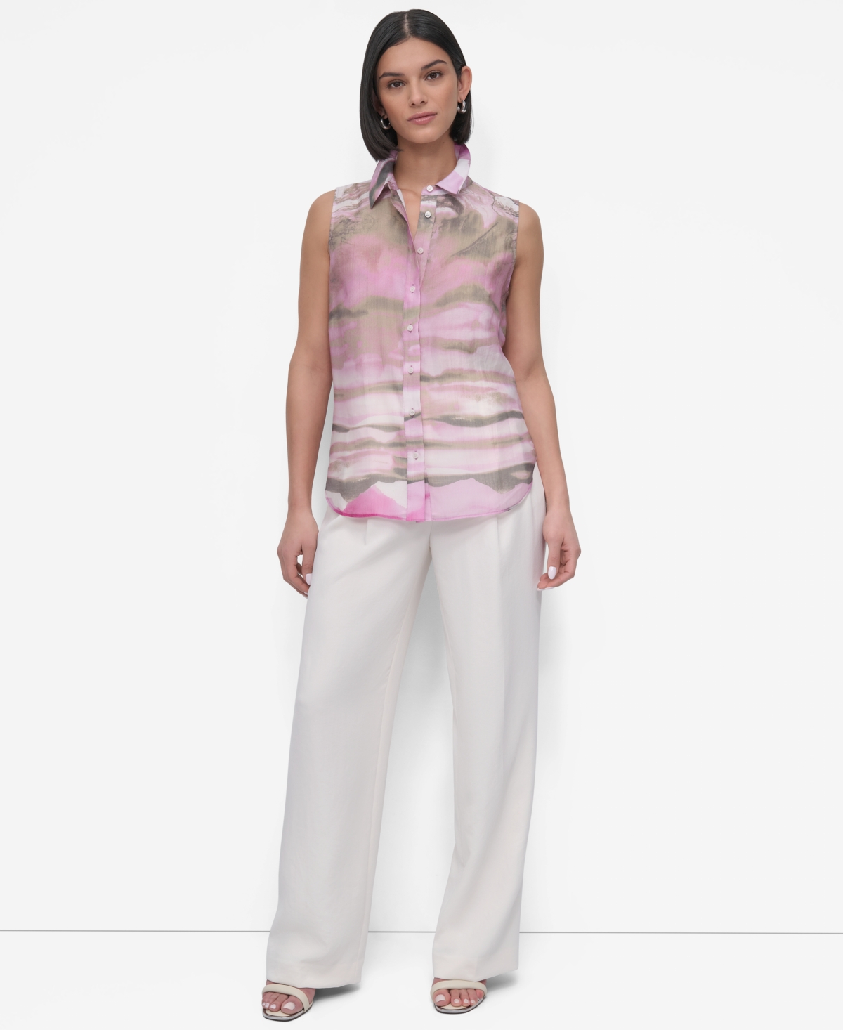 Dkny Women's Printed Chiffon Sleeveless Shirt