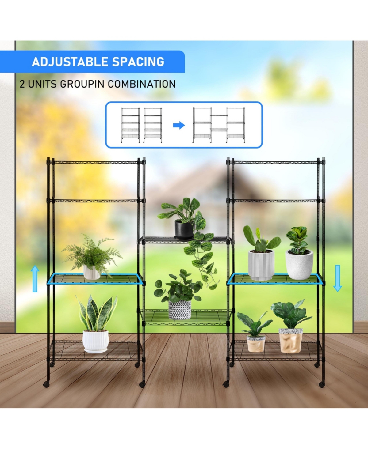 Heavy Duty 5-Tier Shelving Units Adjustable, Wire Shelf with 800 lbs Capacity (160 per Shelf), 24" D x 14" W x 59 "H, Black, 5 Levels,