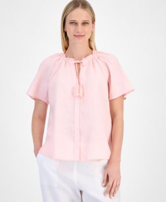 Charter Club - Women's Linen Short-Sleeve Peasant Top