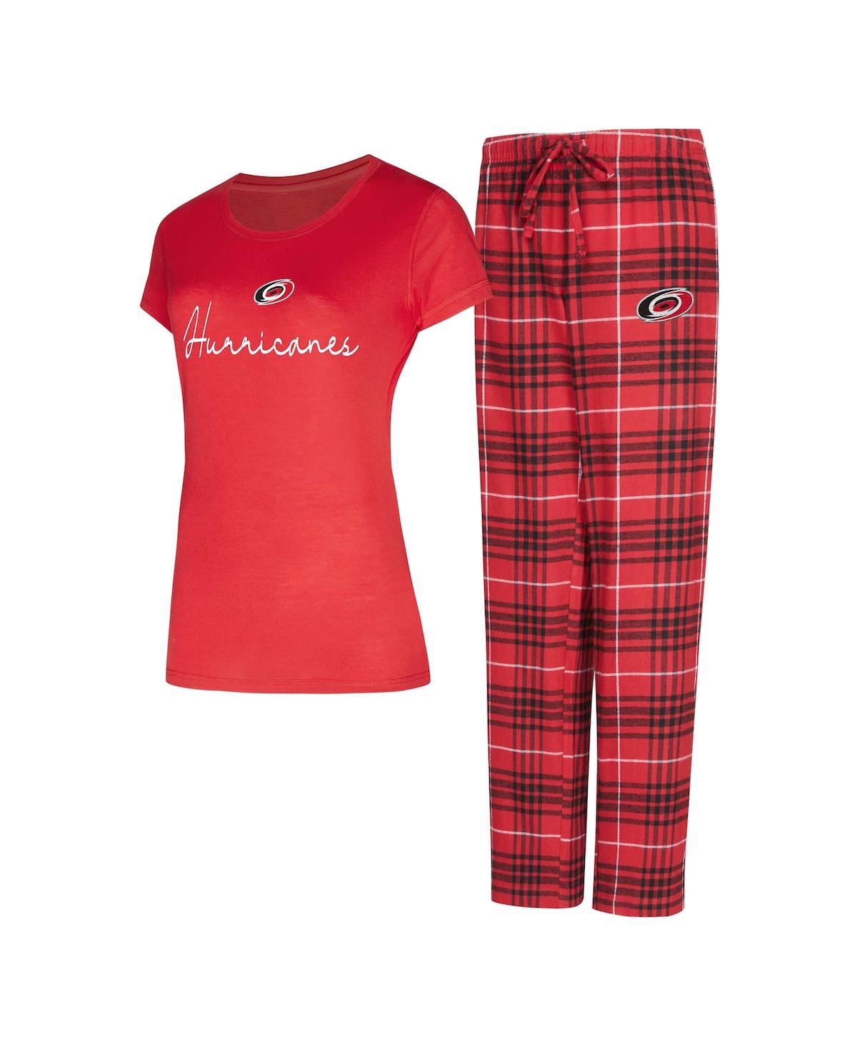Concepts Sport Women's Carolina Hurricanes Vector T-shirt And Pants Sleep Set In Red,black