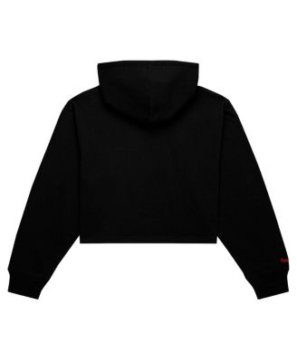 Women's Black Golden State Warriors Hardwood Classics Cropped Pullover Hoodie