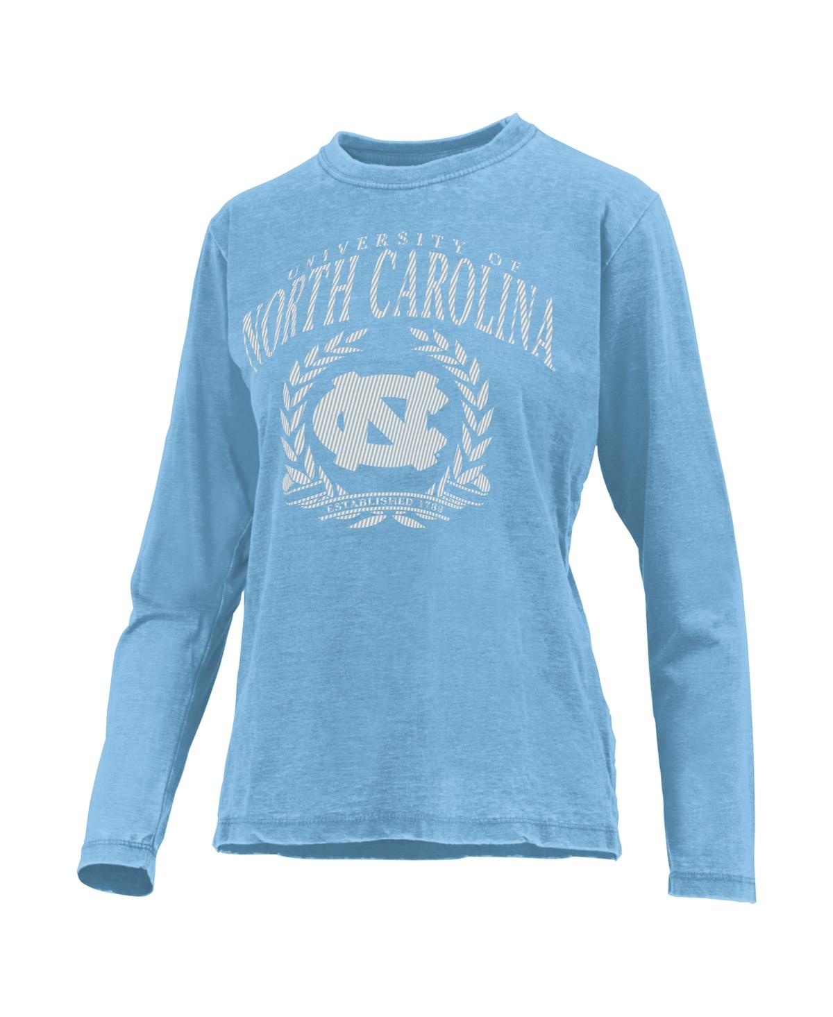 PRESSBOX WOMEN'S CAROLINA BLUE NORTH CAROLINA TAR HEELS CHANDLER OLIVE LEAF ARCH LONG SLEEVE T-SHIRT 