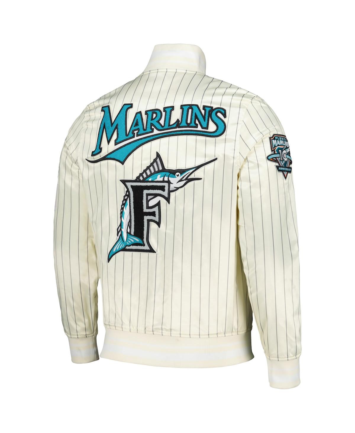 Pro Standard Men's Cream Florida Marlins Cooperstown Collection Pinstripe Retro Classic Satin Full-snap Jacket In Neutral