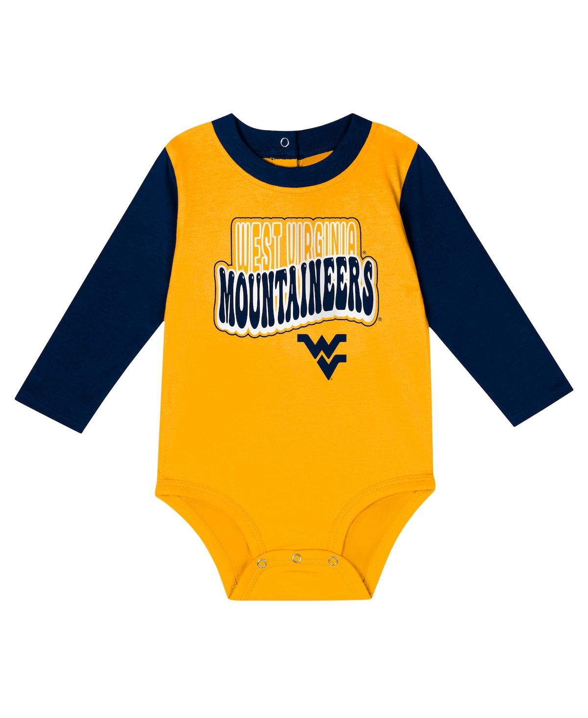 Outerstuff Baby Boys And Girls Navy West Virginia Mountaineers Double Up Long Sleeve Bodysuit And Pant Set In Navy