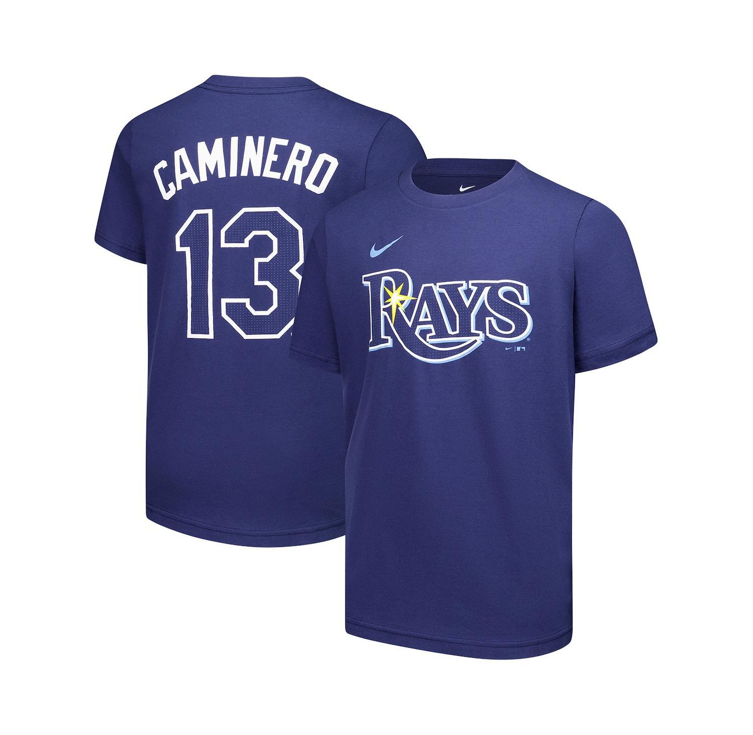 Big Boys and Girls Junior Caminero Navy Tampa Bay Rays Name & Number T-Shirt