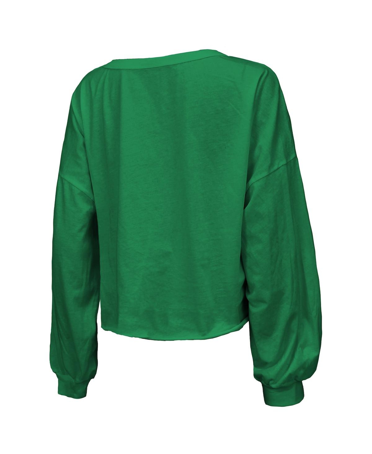 MAJESTIC WOMEN'S KELLY GREEN PHILADELPHIA EAGLES SUPER BOWL LIX CHAMPIONS HARD COUNT RETRO OFF SHOULDER V-NEC 