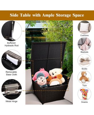 5PCS Patio Rattan Furniture Set Fire Pit Table w/ Cover Storage Cushion