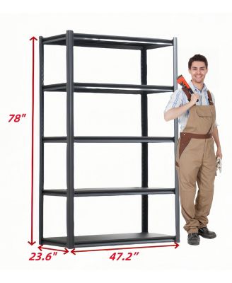 5 Tier Heavy Duty Metal Storage Shelves ,Easy to Assemble ,Adjustable ,Storage Shelves for Basements, Garages and Kitchen, 78 "H47.2"W23.6 "D