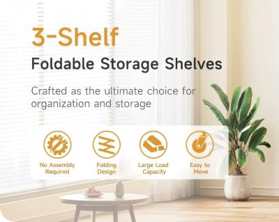 3-Tier Heavy Duty Foldable Metal Rack Storage Shelving Unit with Wheels Moving Easily Organizer Shelves Great for Garage Kitchen