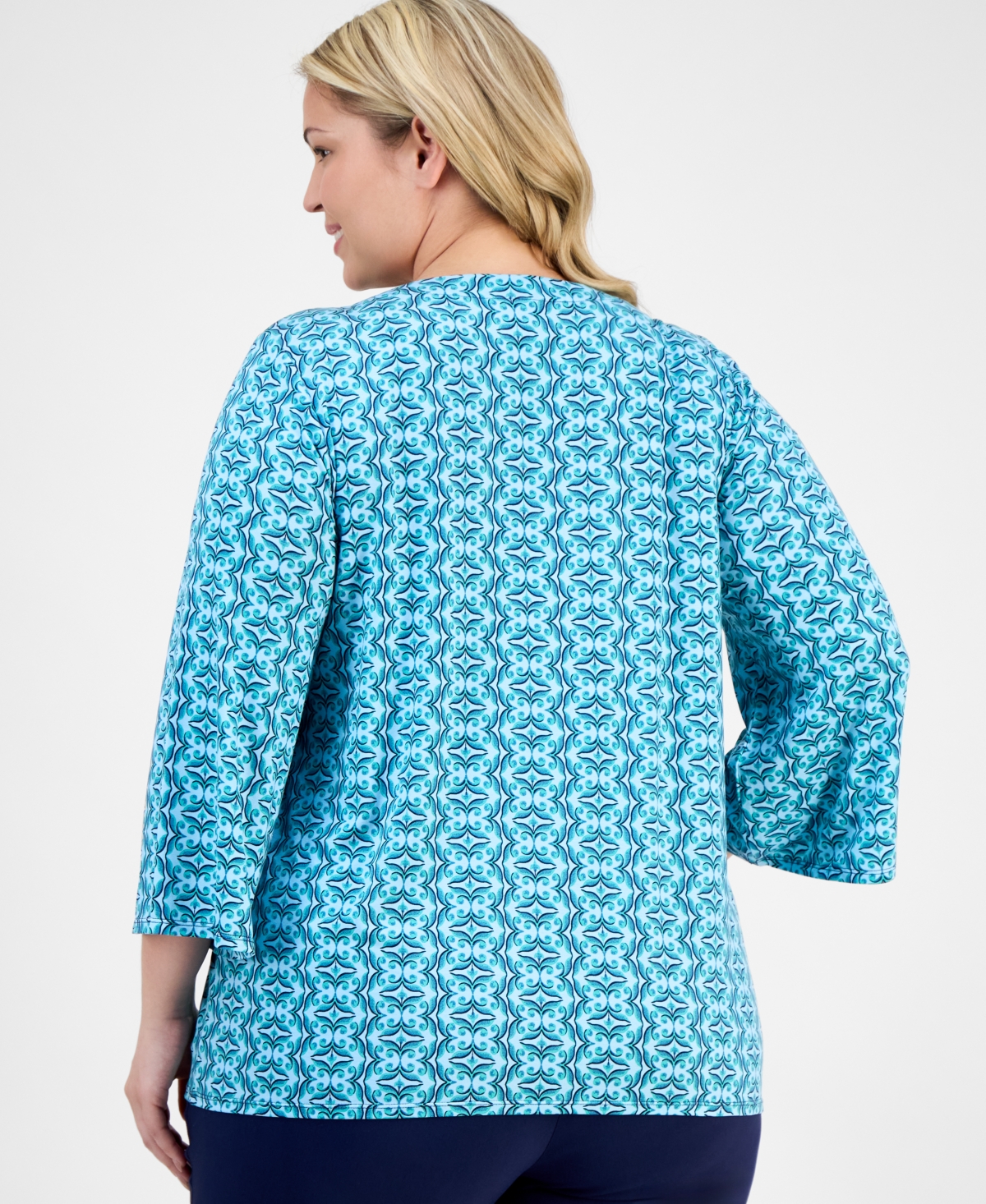 Jm Collection Petite Geometric Print 3/4-sleeve Blouse, Exclusively At Macy's In Multi