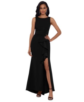 B&A By Betsy and Adam - Petite Ruffled Boat-Neck Gown
