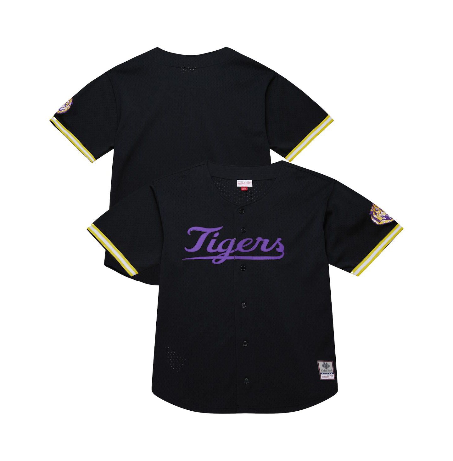 Мужской топ Mitchell & Ness Black LSU Tigers On The Clock Full-Button Fashion Jersey — фото 1