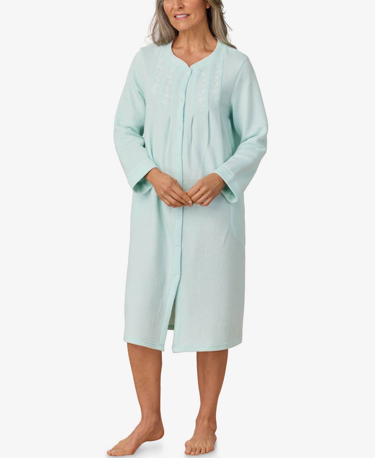 Women's Long Sleeve Waltz Snap Front Mint Robe - Mint
