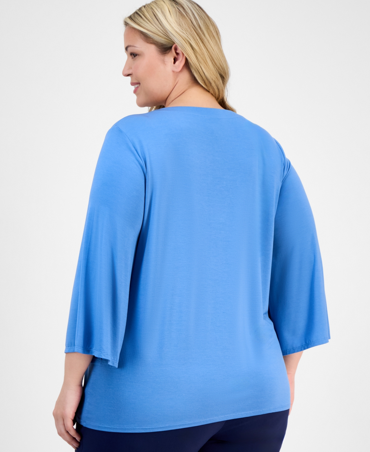 JM COLLECTION PLUS SIZE LACE-UP SPLIT-NECK TOP, EXCLUSIVELY AT MACY'S 