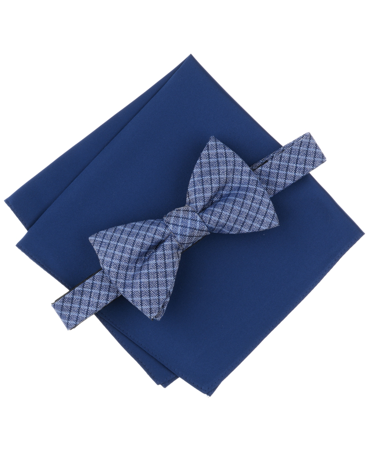 Men's Huron Plaid Bow Tie & Solid Pocket Square Set, Exclusively at Macy's - Navy