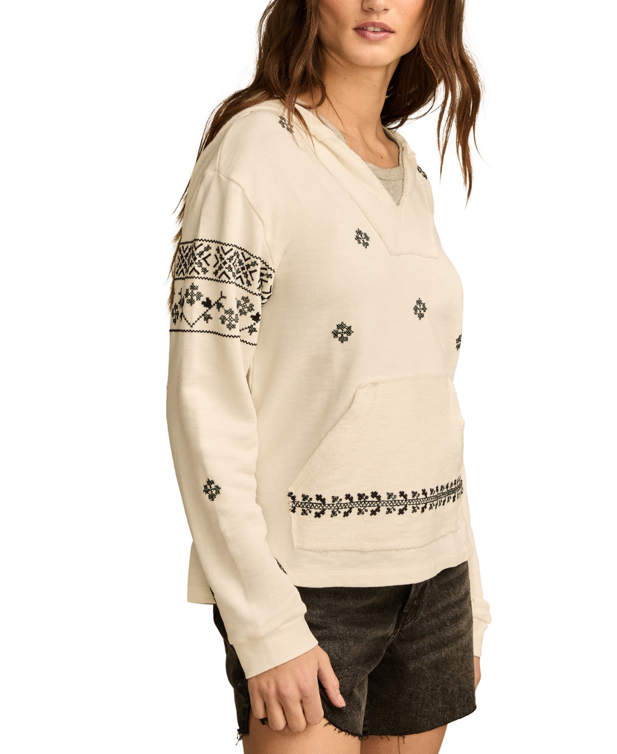 LUCKY BRAND WOMEN'S COTTON EMBROIDERED BAJA HOODIE 