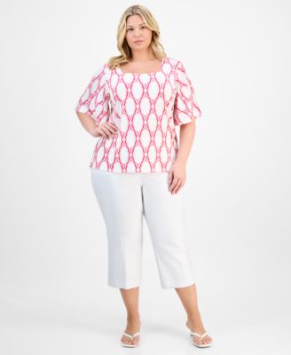 Plus Size Printed Flutter-Sleeve Top, Exclusively at Macy's