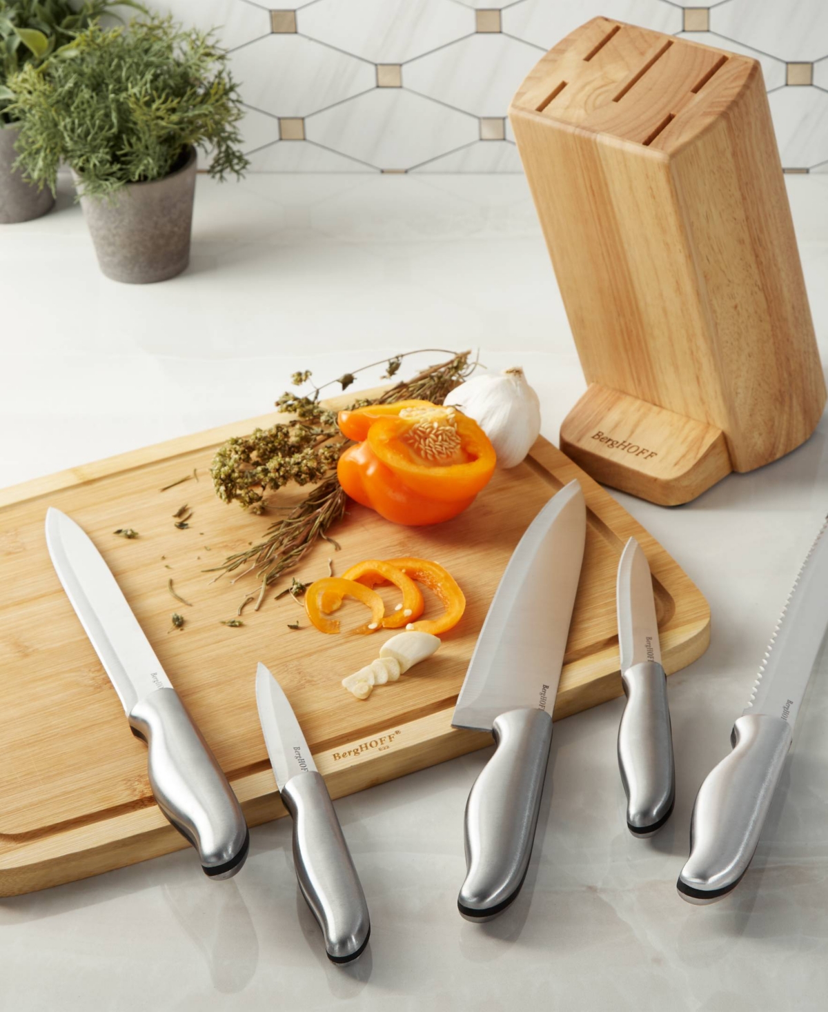 Berghoff Dina Entity 6-piece Knife Block Set In Silver