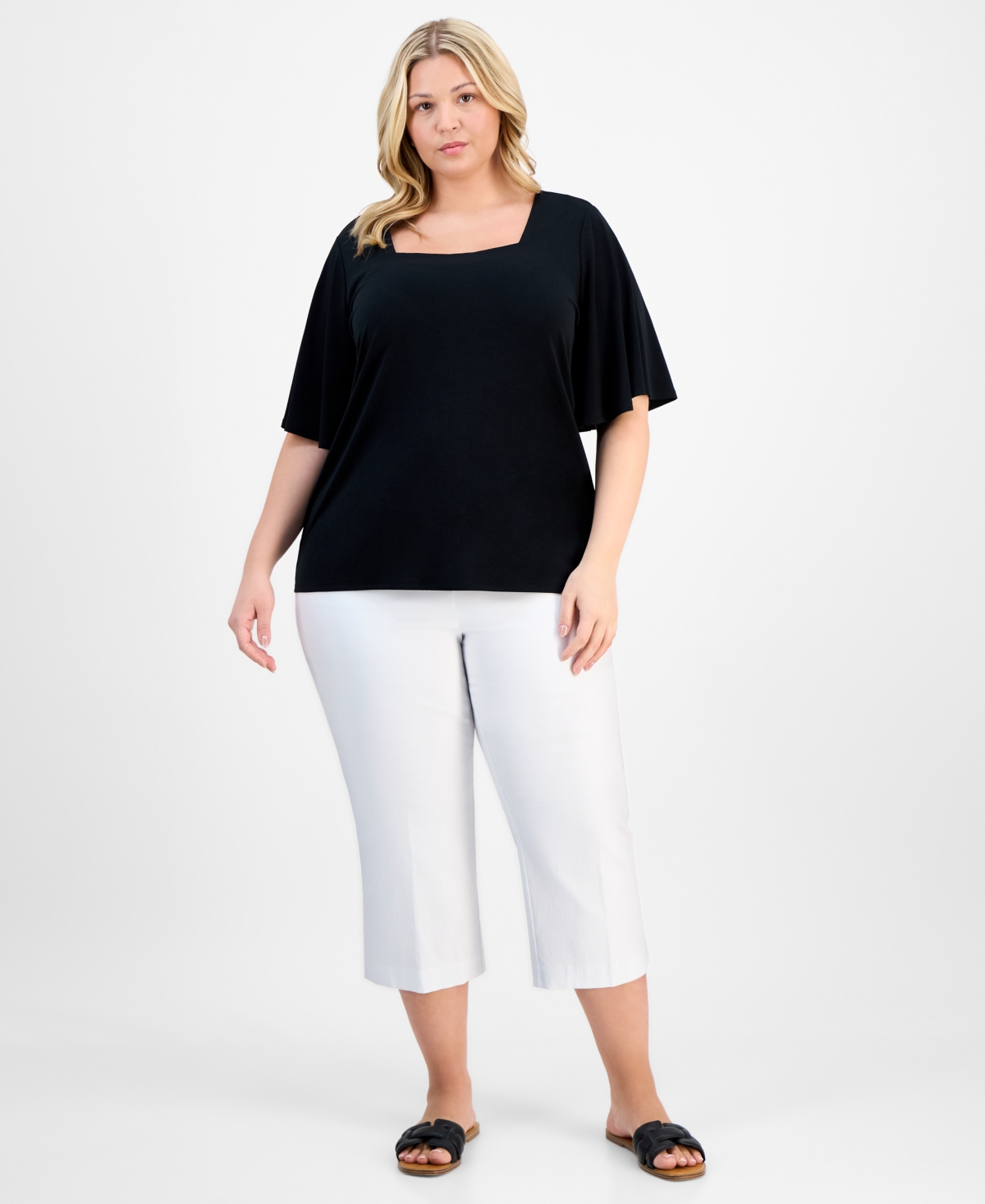 JM COLLECTION PLUS SIZE FLUTTER-SLEEVE TOP, EXCLUSIVELY AT MACY'S 