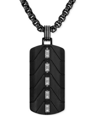 Diamond Dog Tag 22" Pendant Necklace (1/20 ct. t.w.) in Black Ion-Plated Stainless Steel