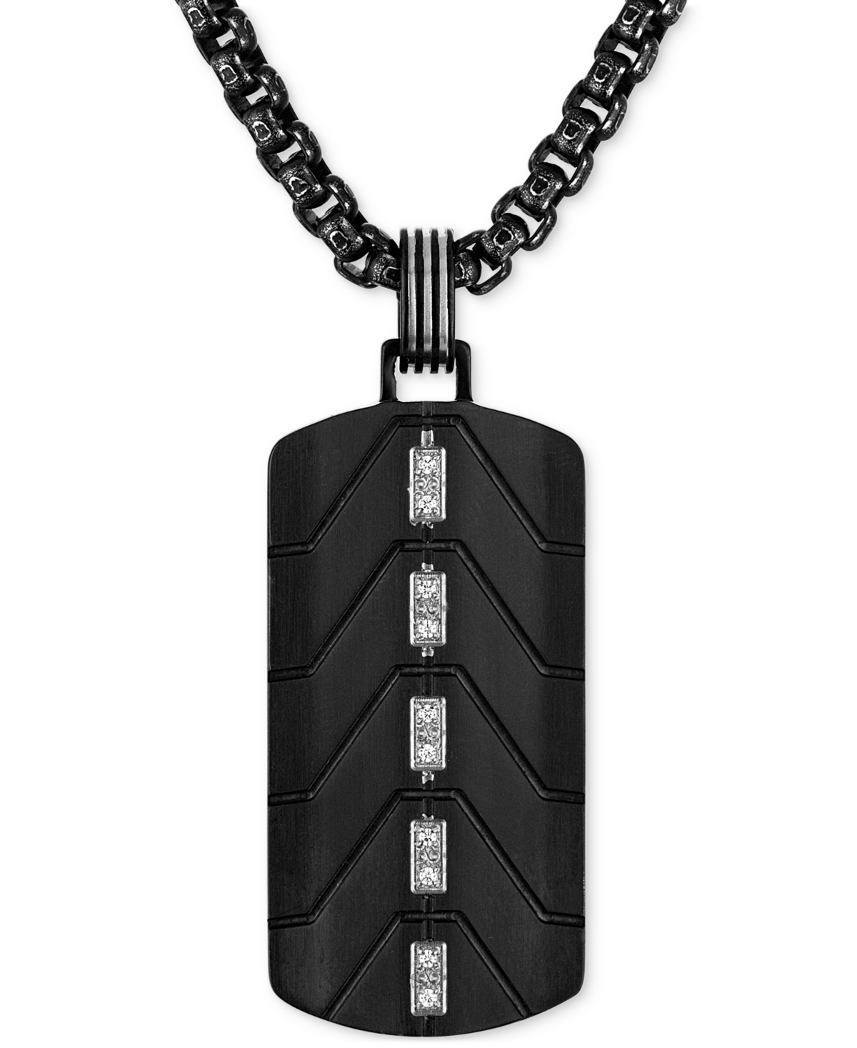 Diamond Dog Tag 22" Pendant Necklace (1/20 ct. t.w.) in Black Ion-Plated Stainless Steel - Black