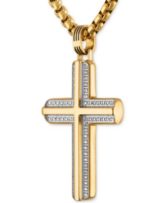 Diamond Cross 22" Pendant Necklace (1/3 ct. t.w.) in Gold-Tone Ion-Plated Stainless Steel