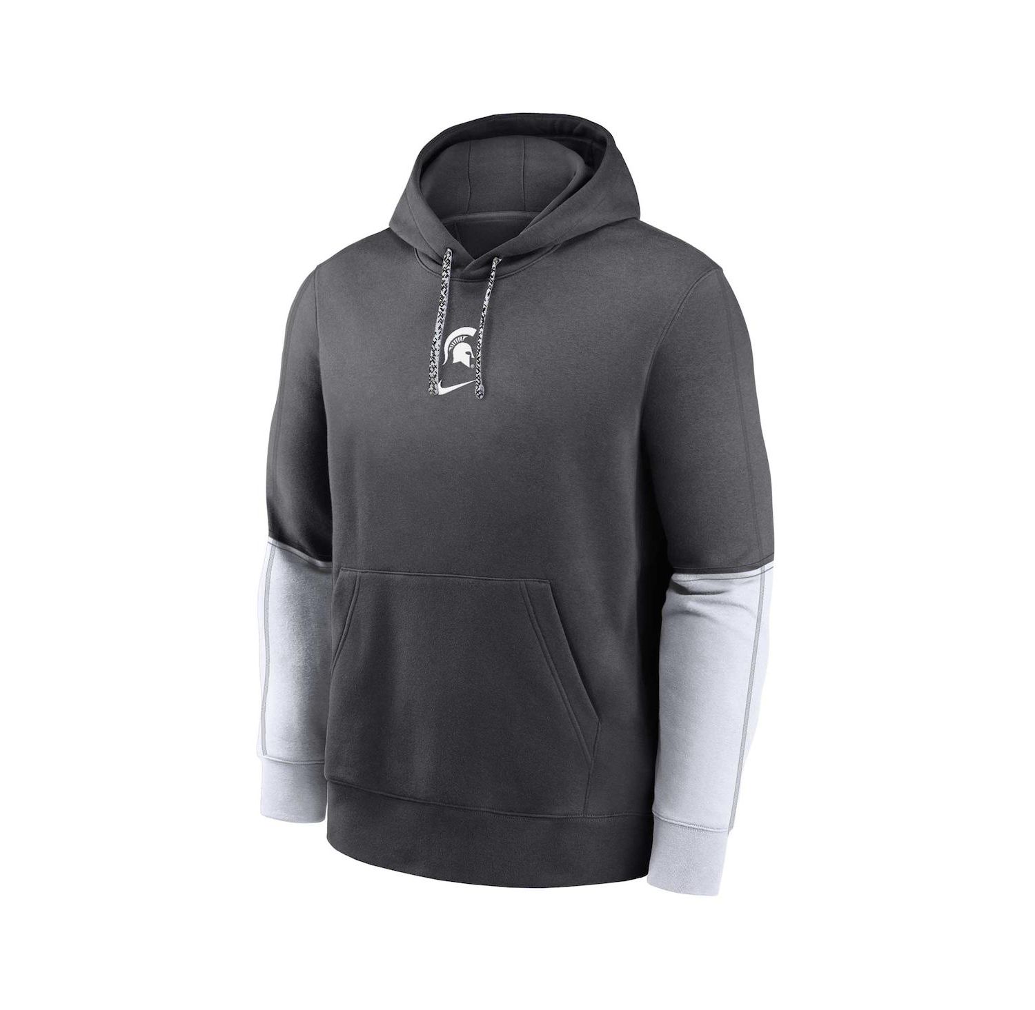 Big Boys and Girls Charcoal Michigan State Spartans 2024 Sideline Club Fleece Color Block Pullover Hoodie