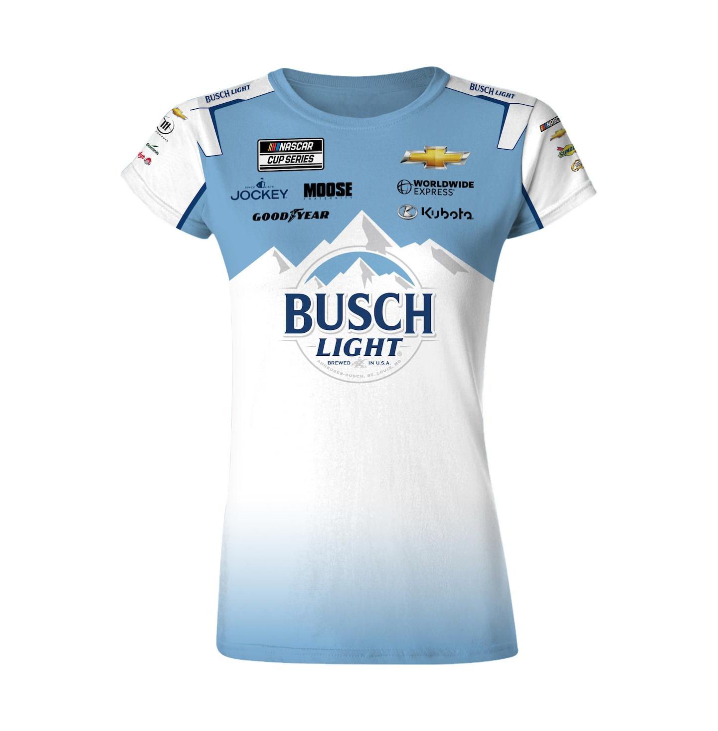 Женская футболка Checkered Flag Sports White/Blue Ross Chastain Busch Light Uniform — фото 2