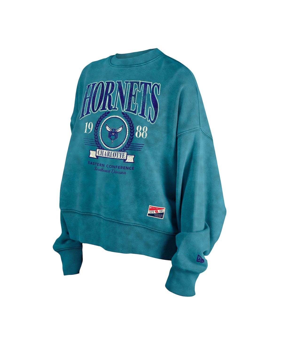 Shop New Era Women's Teal Charlotte Hornets Hardwood Classics Enzyme Wash Oversized Boxy Pullover Sweatshirt