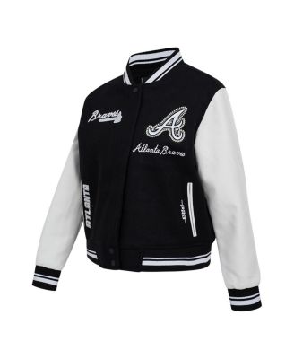 Women's Black Atlanta Braves Cultivated Pearls Rib Wool Full-Zip Varsity Jacket