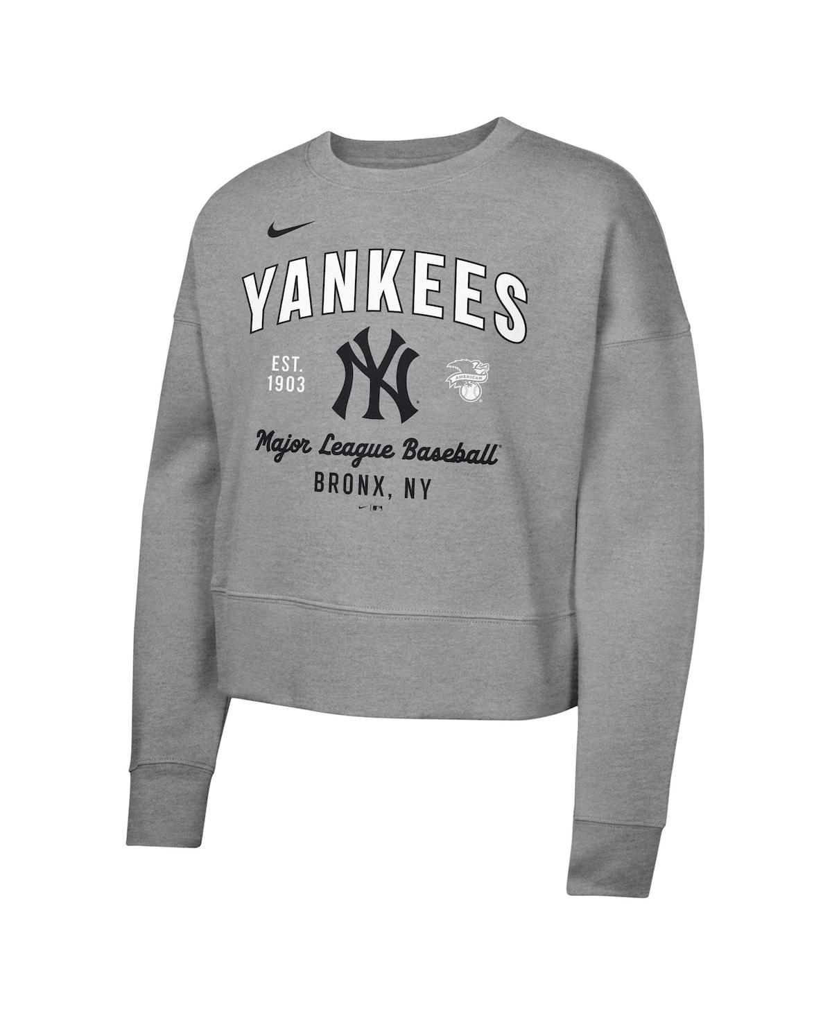 Nike Big Girls Heather Gray New York Yankees Fleece Sweatshirt In Heather Gray