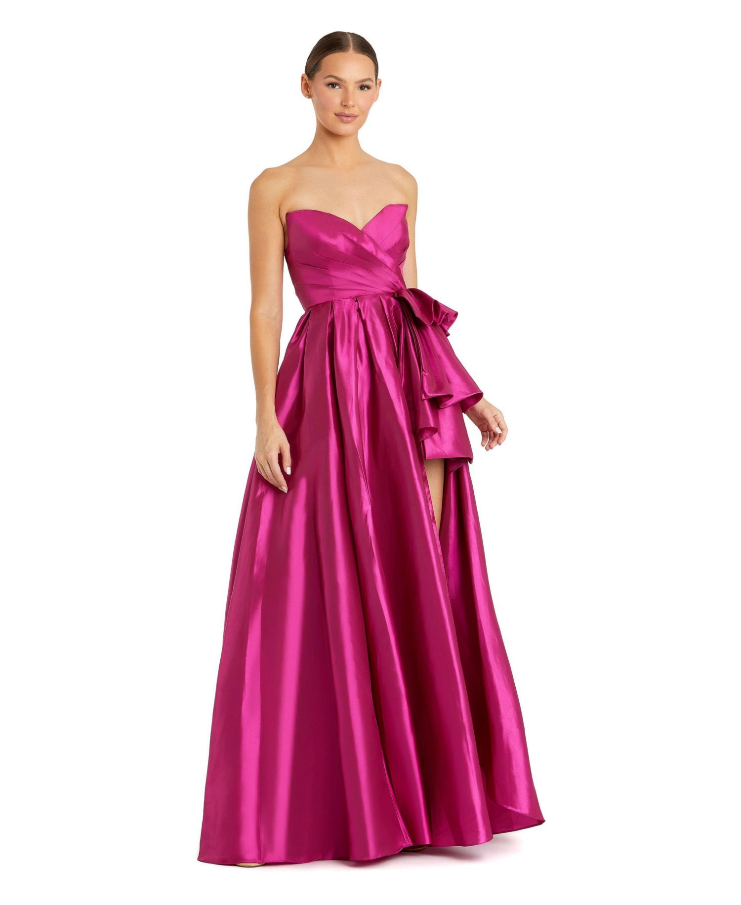 Women's Strapless Taffeta Gown With Ruffle Detail