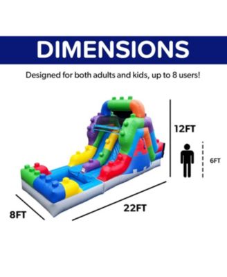 HeroKiddo 12FT Block Party Dual Lane Backload Inflatable Water Slide with Attached Pool & Air Blower, Commercial Grade, PVC Vinyl, Outdoor Play, Backyard Fun, Kids and Adults