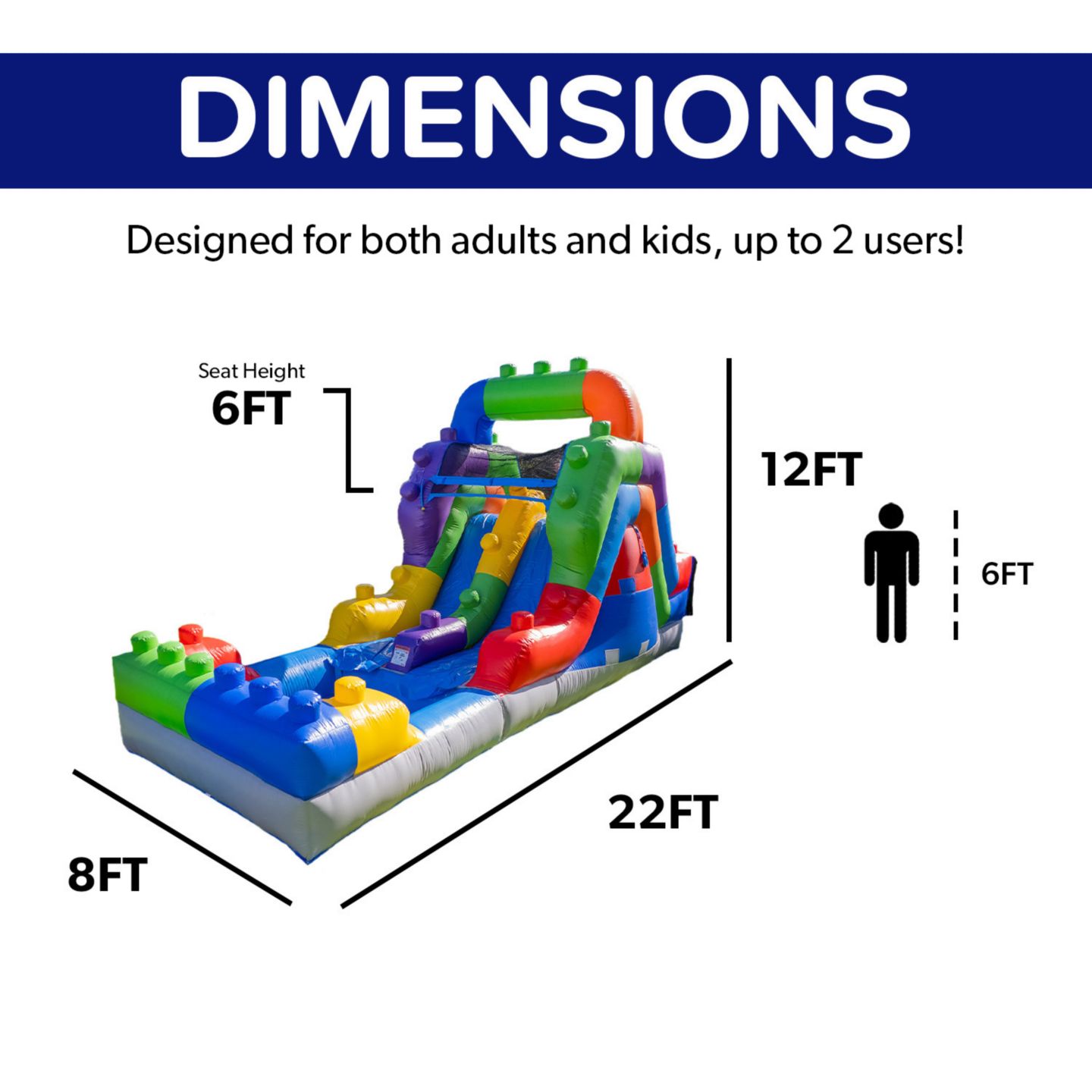 Детская игрушка HERO Kiddo 12FT Block Party Dual Lane Backload Inflatable Water Slide with Attached Pool & Air Blower — фото 9