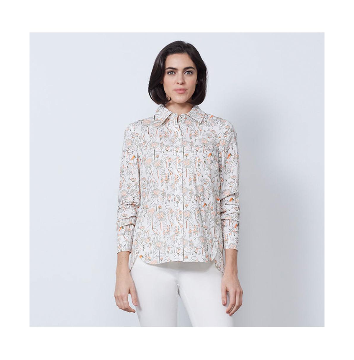 Women's Floral Print Blouse Topiary - White/Green/Orange/Beige