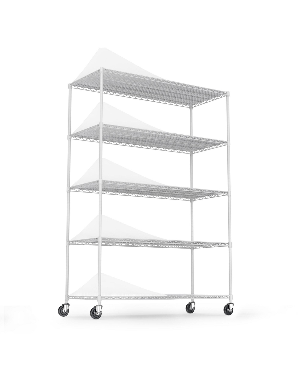 5 Tier 6000lbs Heavy Duty Adjustable Storage Rack Metal Shelf Wire Shelving Unit with Wheels & Shelf Liners - 82" H x 48" L x 24" D - White