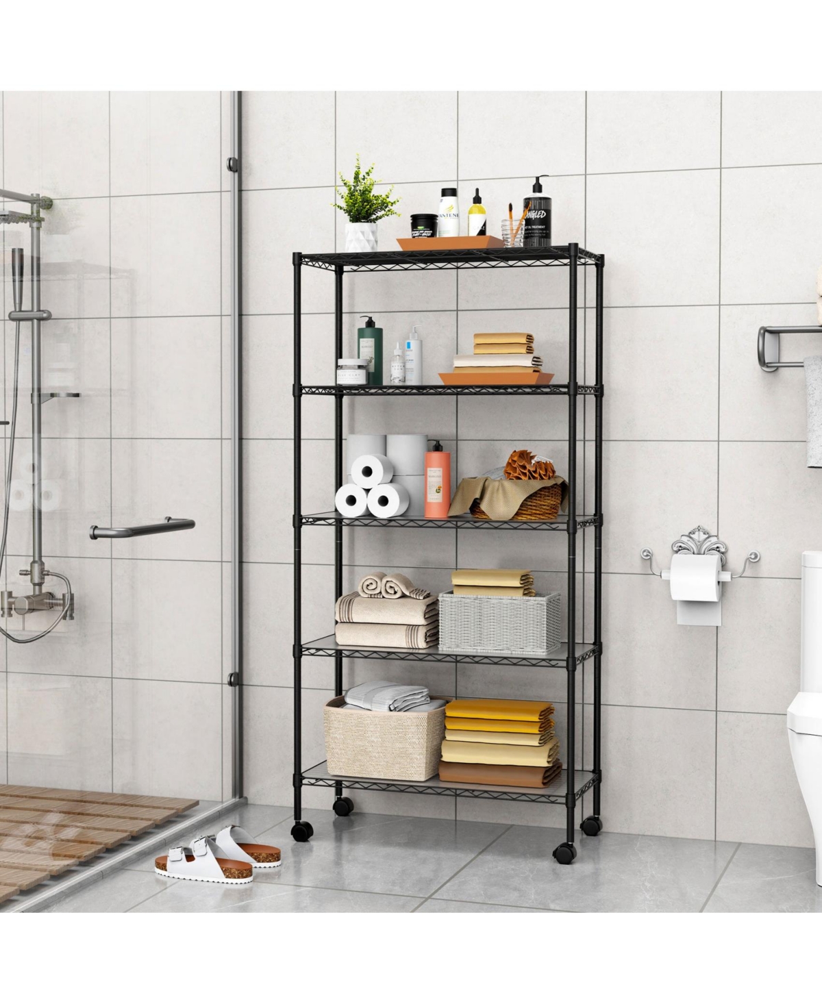 5 Tier Shelf Wire Shelving Unit, Nsf Heavy Duty Wire Shelf Metal Large Storage Shelves Height Adjustable Utility for Garage Kitchen Office Commercial