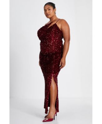 Plus Size One Shoulder Cut Out Sequin Maxi Dress