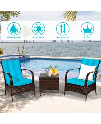 3 PCS Patio Wicker Rattan Furniture Set Coffee Table & 2 Rattan Chair