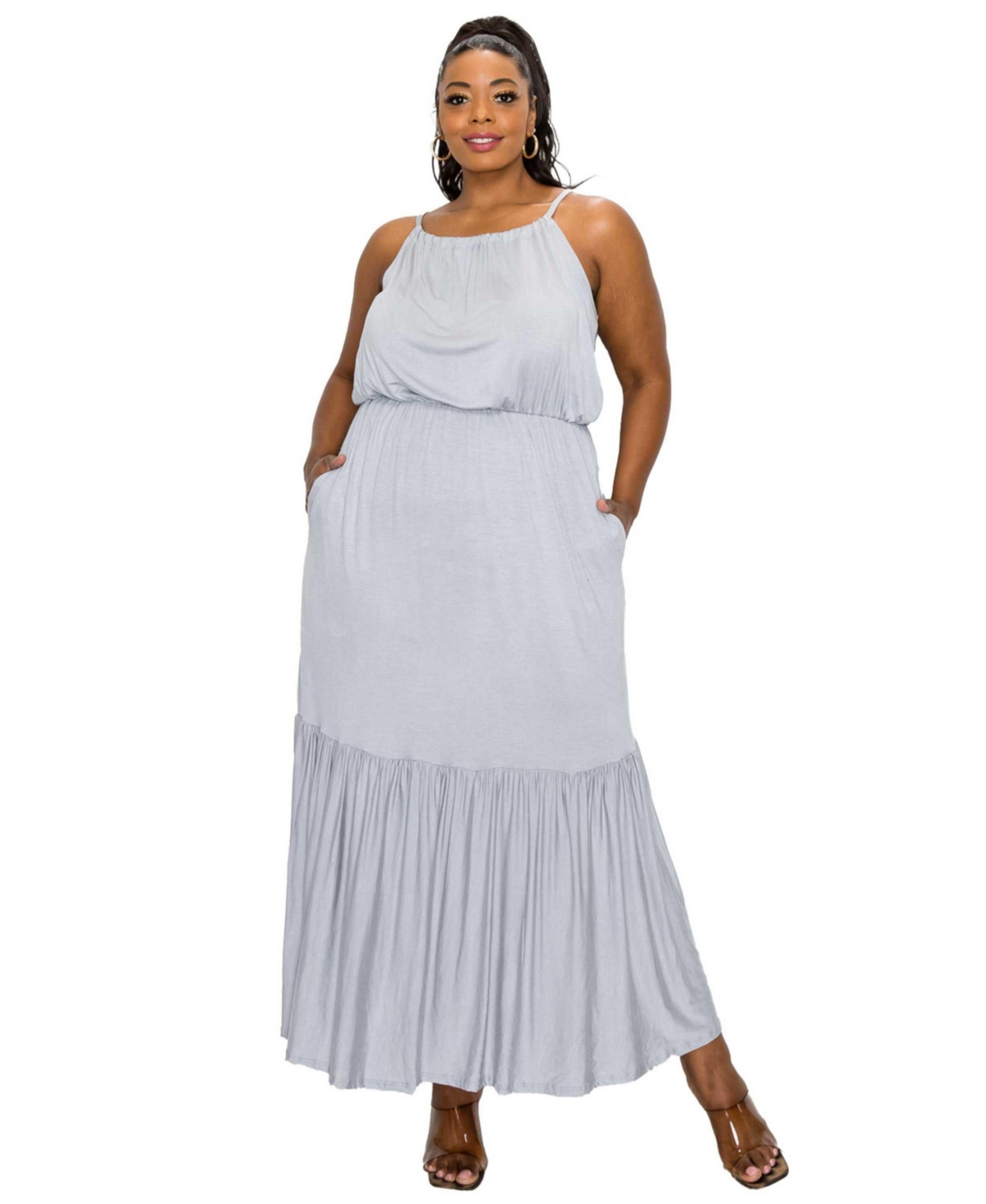 Plus Size Ameli Pocket Cami Maxi Dress - Silver