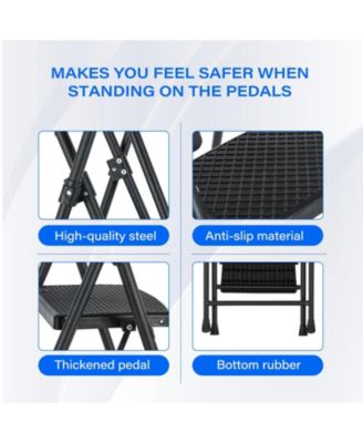 5-Step Steel Folding Step Stool Ladder with Wide Anti Slip Pedal and Safety Handle, Black