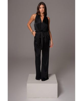 Women's Slinky Halter Belted Jumpsuit